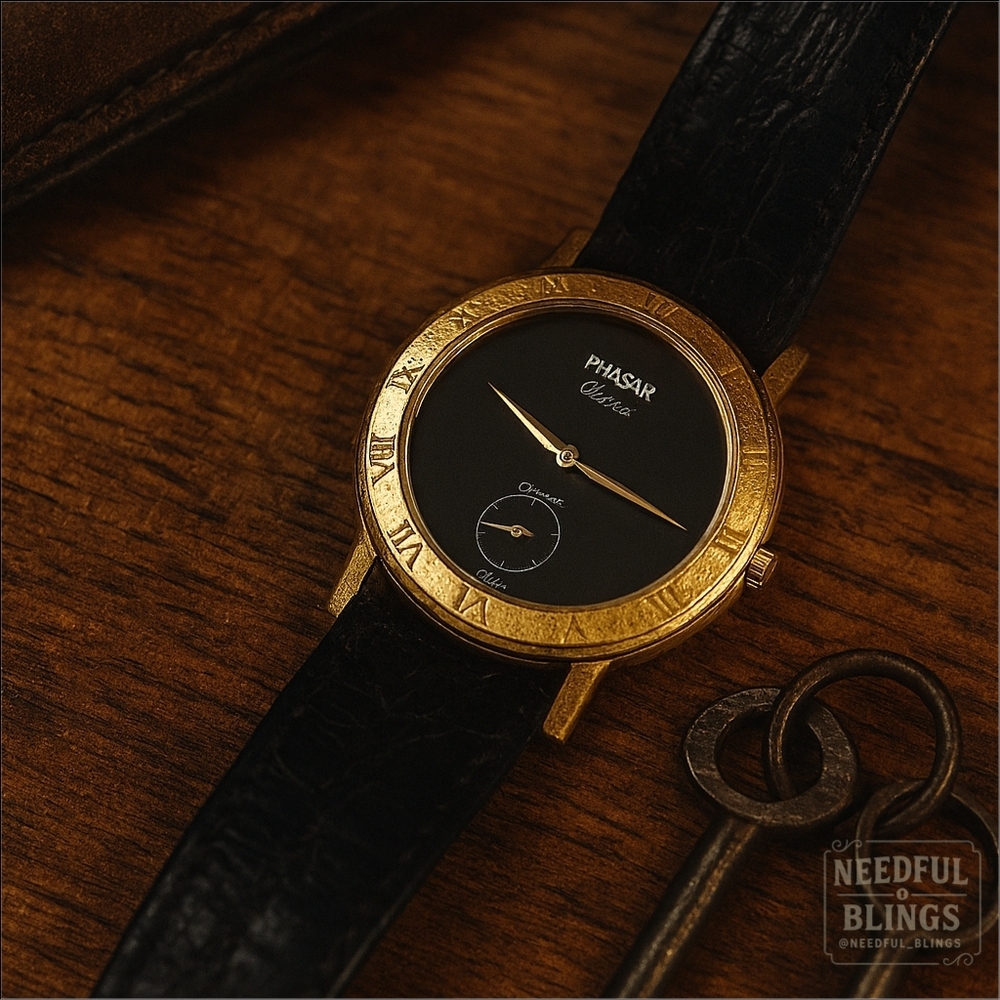 Phasar Classic Gold-Tone Quartz Watch 🕰️ Black Dial, Roman Bezel, 8" Length